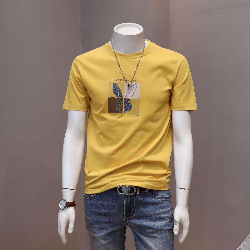 Áo Thun Nam Ngắn Tay, Xu Hướng Thanh Niên Hàn Quốc Mới, Dáng Ôm, Áo Tay Lửng Áo, Chất Liệu Cotton, Thích Hợp Cho Mùa Hè, Năm 2023 Menswear Cổ Tròn 0