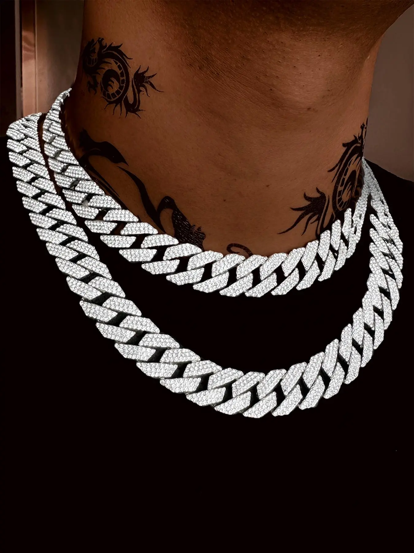 Rhinestone Decorated Cuban Chain Necklace for Men, Punk Style Chain Necklace for Party, Daily Decor, Trendy All-match & Exquisite Hip Hop Jewelry for Birthday Gift