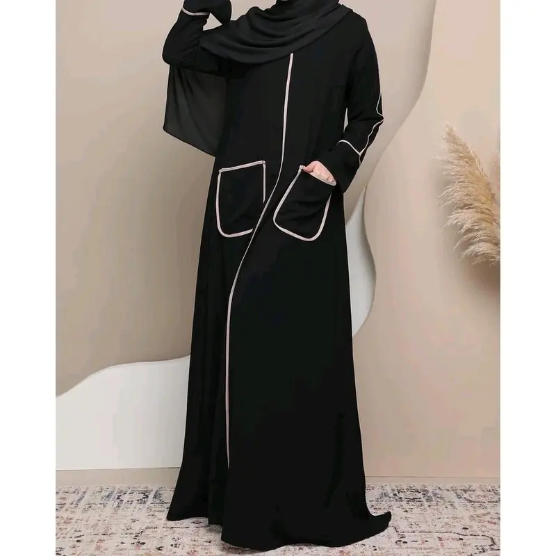 DAILY ABAYA TURQY LISTBAL SAKU / ABAYA HITAM Setrip Polos Hitam Setrip Putih Lembut 3