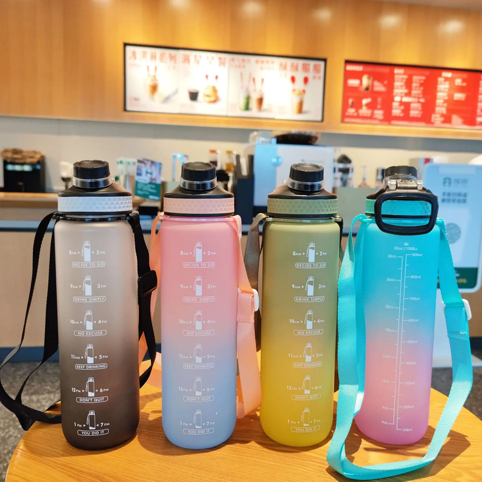 Swazsdk 1000ml Drink Bottle Large Capacity Leakproof Broken Resistant with Scale Gradient Color Drinking Portable Handle Fitness Sports Water Jug Outdoor Supplies