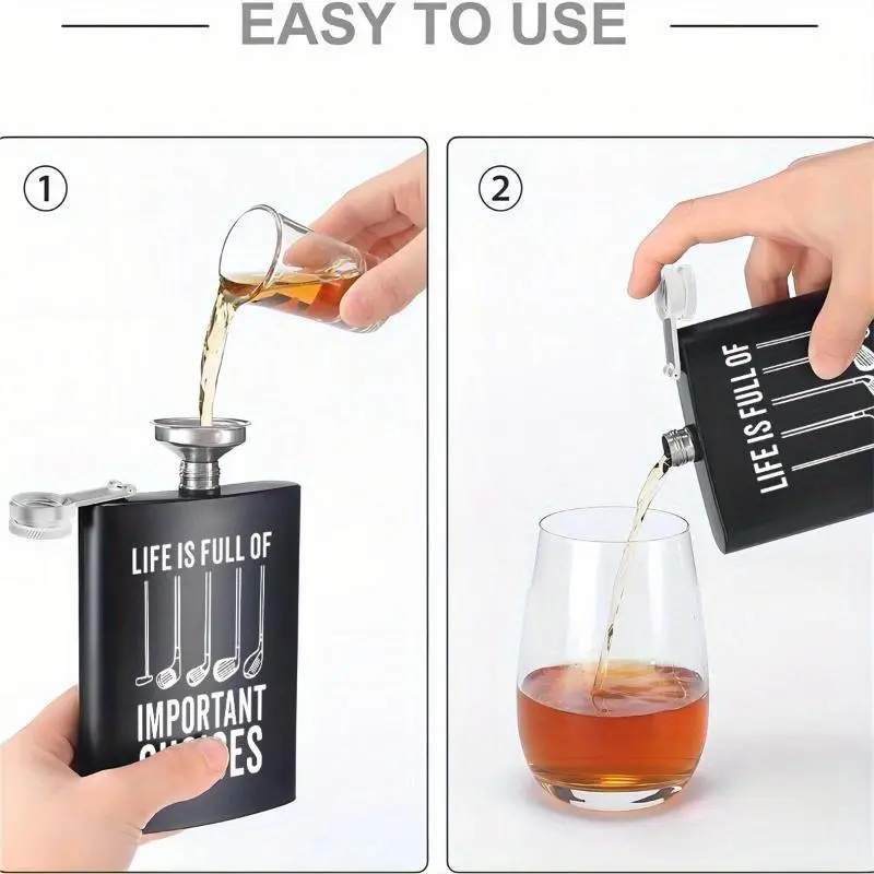 Golf Themed Stainless Steel Hip Flask, 8oz Golf Life Themed Hip Flask, Portable Drinkware for Outdoor Camping, Golf Enthusiast Gift 3