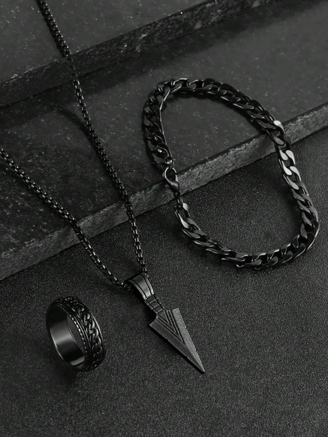 Men's Casual Trendy Minimalist Chain Necklace & Bracelet & Ring, Fashion Jewelry Set for Party, Daily Decor, Trendy All-match & Exquisite Jewelry for Birthday Gift