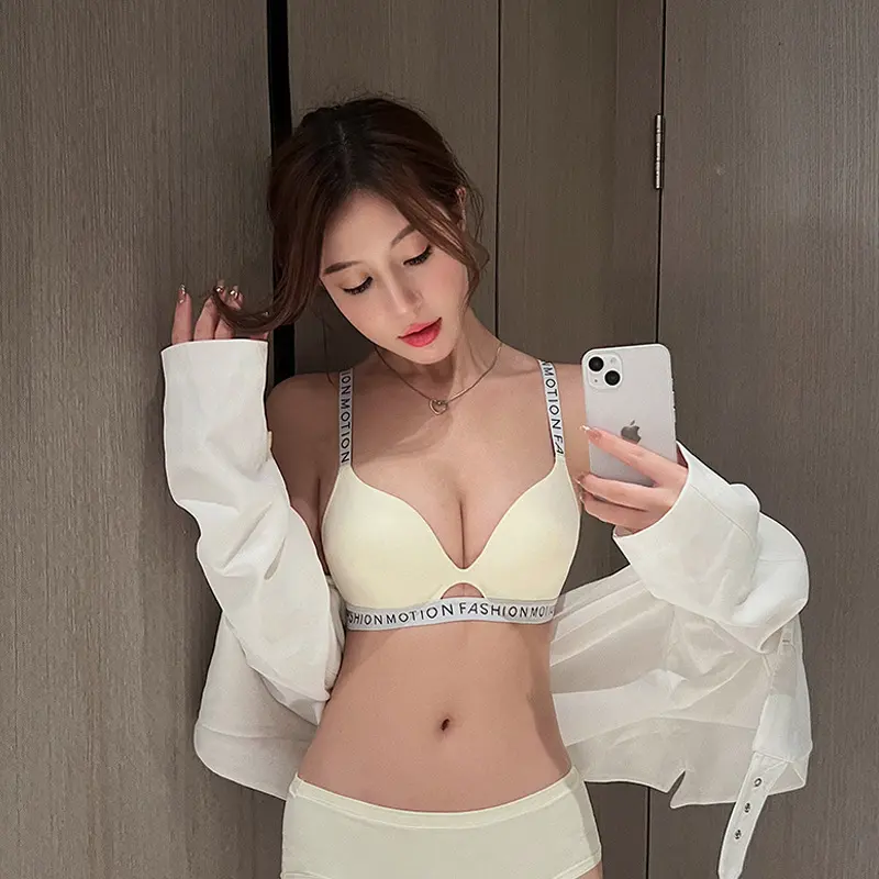Đồ Lót Đẩy Ngực Nhỏ, Dây Đeo Vai Chữ Cái Lớn, Không Có Vòng Thép, Áo Ngực Đẩy Thoải Mái Khuy Bra Đen 1
