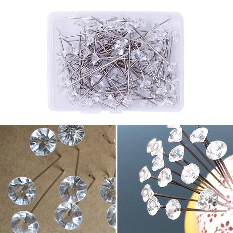 HEHUS 0/100Pcs Sewing Pins Diamond Head Pushpin Transparent Map ...