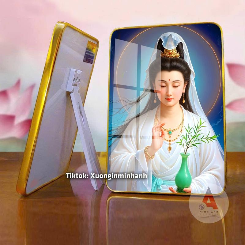 [TRANH PHẬT ĐỂ BÀN] Tranh gỗ tráng gương 3D - Dày 13mm để bàn, treo tường - Bo viền vàng cao cấp  trang trí phòng thờ decor Khung Tranh Trang Trí Nhà Đồng