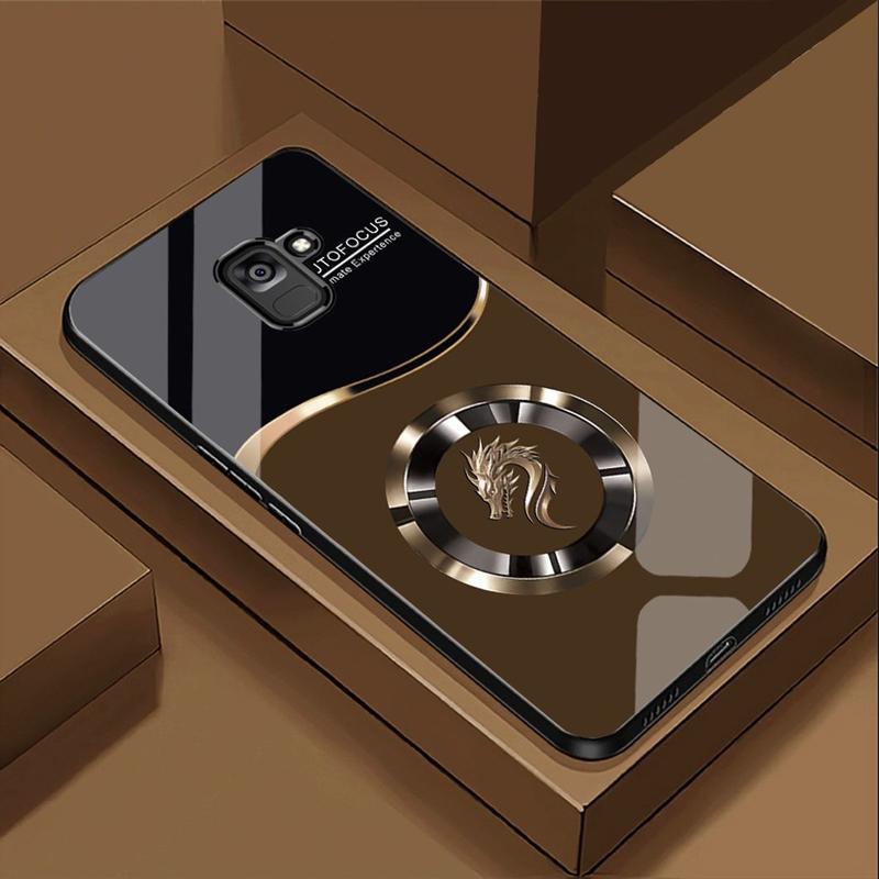 Ốp Lưng cho SAMSUNG GALAXY A6, J6,A8, A8 PLUS  Mặt kính cường lực, cao cấp Họa tiết FOCUS RỒNG