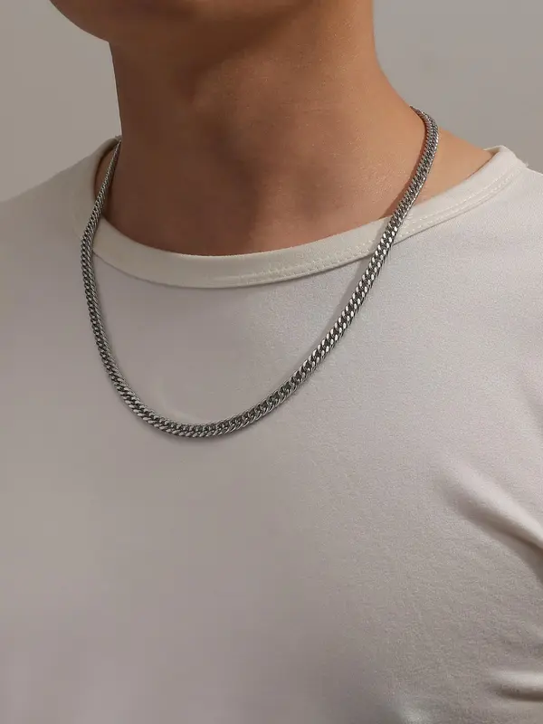 Men's Simple Plain Stainless Steel Chain Necklace, Fashionable Necklace. Casual Versatile Accessories 0
