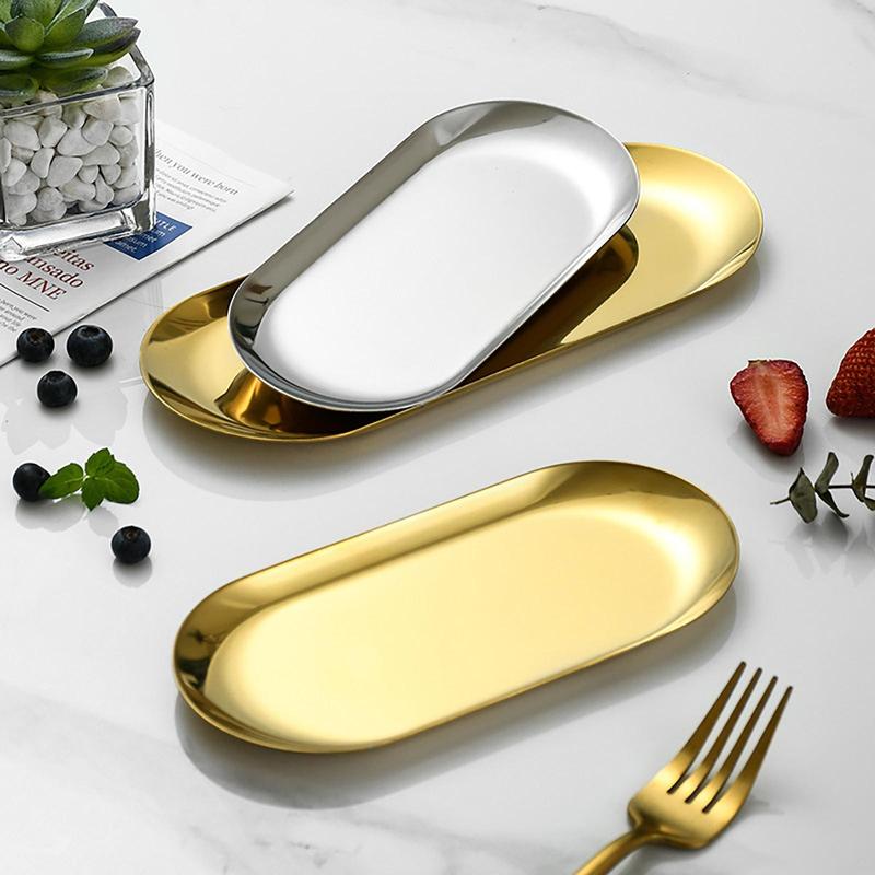 Stainless Steel Bathroom Tray, Decorative Tray, Jewelry Dish, Cosmetics Organizer, Food Snack Oval Plate, Small Storage Tray, Bathroom Organizers Storage 3