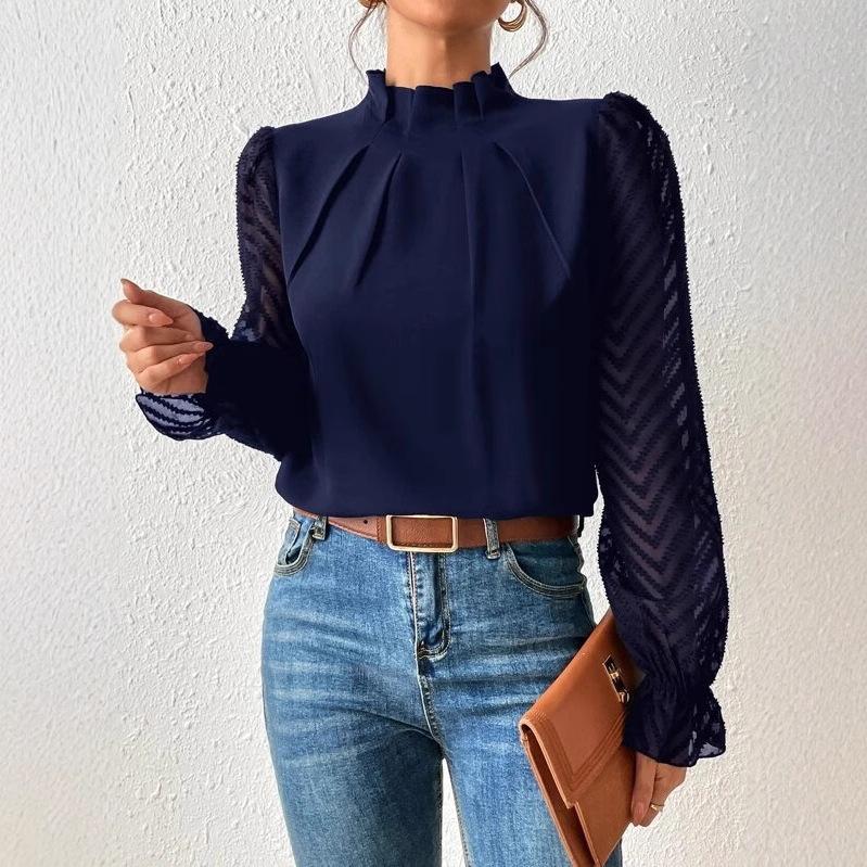 Chiffon Lotus leaf sleeve Off Shoulder Patchwork Blouses Chiffon Lotus leaf sleeve Off Shoulder Patchwork Blouses