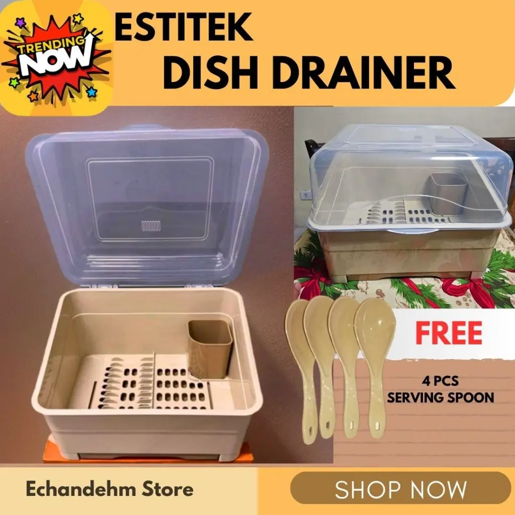 Aesthetic Quadro Plastic Kitchen Dish Drainer with Cover with 4pcs Serving Spoon Organiser Racks