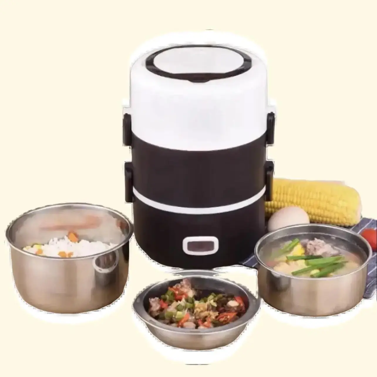 ￼Hộp đựng cơm hâm nóng cắm điện 3 tầng, cặp lồng cơm văn phòng giữ nhiệt, hâm nóng nhanh thức ăn lõi inox cao cấp