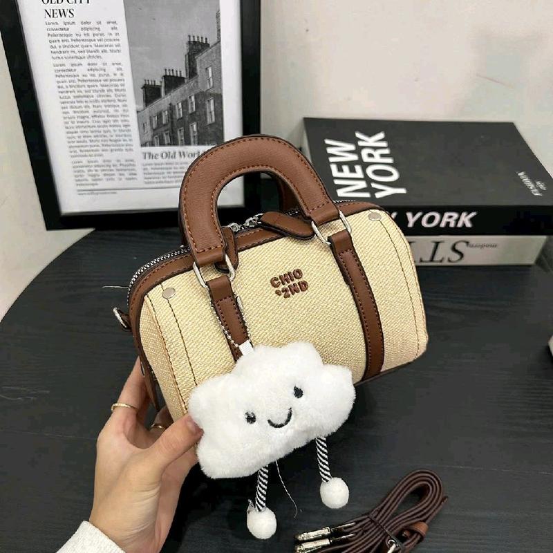 Túi Xách Nữ Trống Chio Vải Canvas Đeo Vai Đeo Chéo Kèm Charm Mây Bag-HTM019 Da Canvas Đen