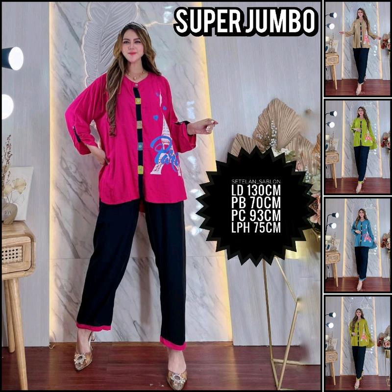 ONE SET SETELAN RAYON SABLON LENGAN 7/8 MOTIF PRS2 WARNA POLOS 2