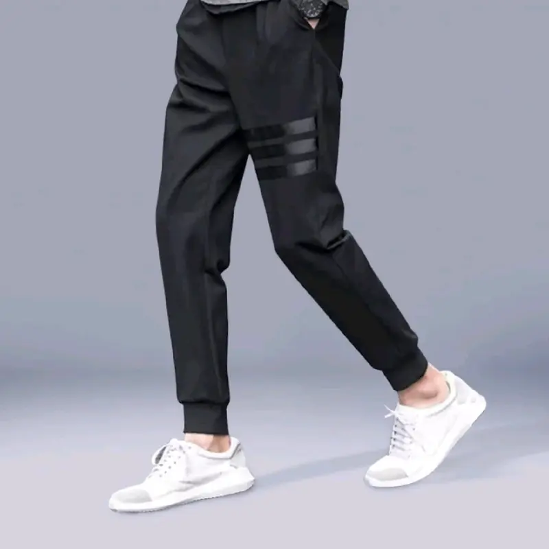 Quần Thể Thao Nam Jogger Đen Trơn Phối Sọc Vải Thun Poly 2 Da Co Giãn 4 Chiều Thoáng Mát 3
