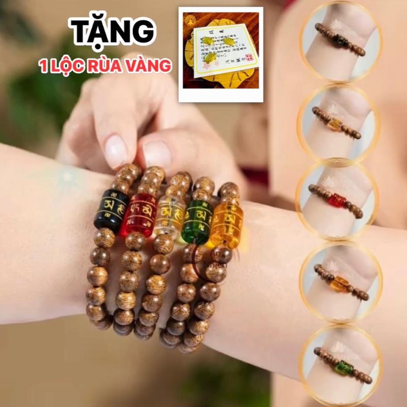   TẶNG LỘC RÙA VÀNG  Vòng Tay Trầm Hương Đơn Size 8Li Mix Charm Theo Mệnh - Kèm Túi Gấm Đựng Vòng Phụ Kiện 