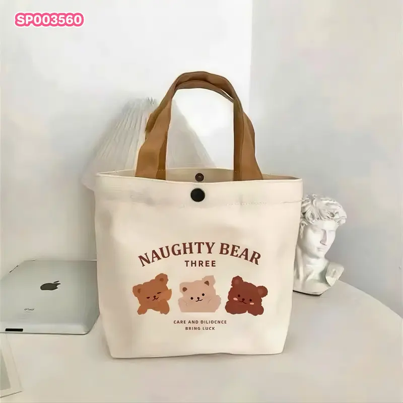 LINK LINK KIDS -  Túi Tote vải, Túi xách Mini hoạt hình bằng vải Canvas 22*27cm, Túi đựng đồ ăn trưa dung tích lớn đào thời trang Du lịch Bag cặp học sinh cho bé 12 tuổi 4