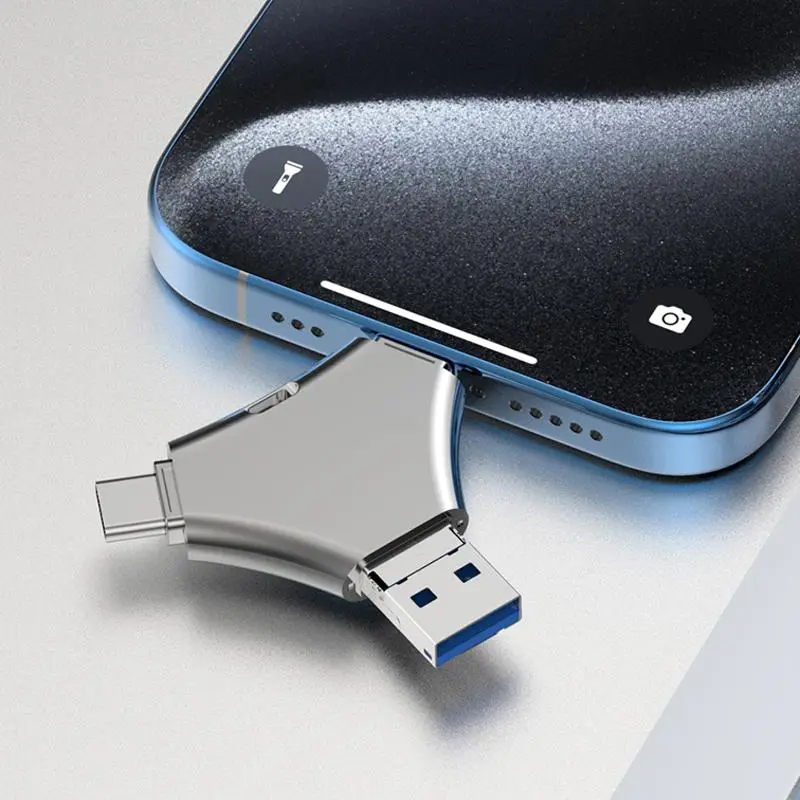 4-in-1 Flash Pen Drive, High Speed USB 3.0 Memory Storage, OTG Flash Drive for iPhone iPad Android Smart Phones PC Laptops