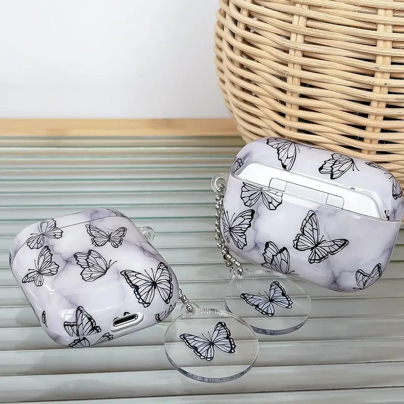 Butterfly Pattern Earphone Case with Hanging Pendant, 1 Count Anti-fall Decorative Earphone Protector Cover Compatible with AirPods2, AirPods3, AirPods Pro, Earphone Protective Case Accessories 1