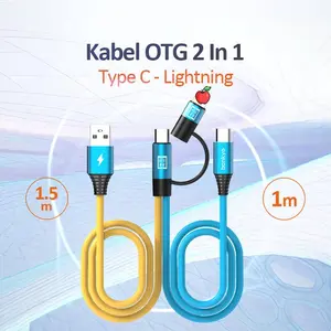 Bonkyo Kabel OTG 2 in 1 Type C & Lightning 1.5m dan 1m untuk Pengisian Daya & Soundcard Live dengan Desain Tahan Tarikan dan Tekukan