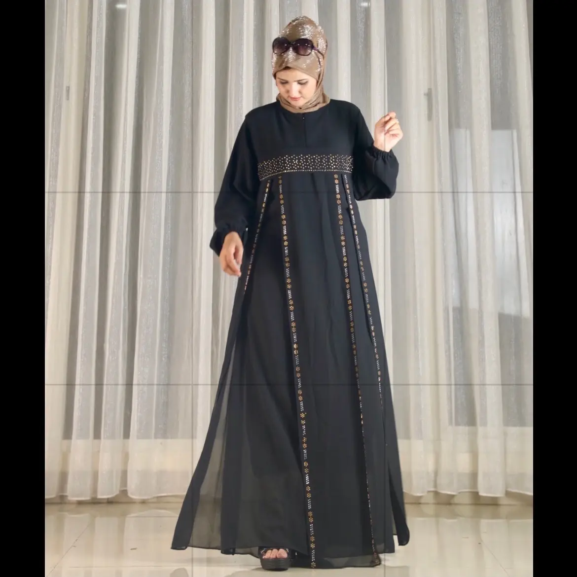 Gamis Shimah D97 dress kekinian   fashion  Wanita muslim terbaru gamis kundangan full puring design payet