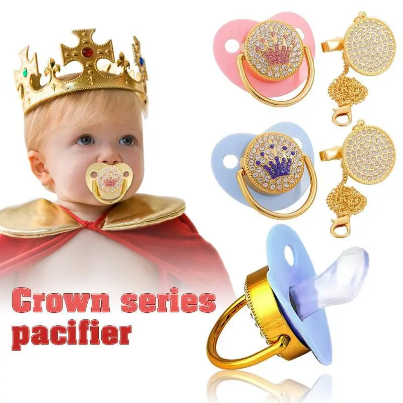 Royal Diamond Tiara Set with Baby Bite silicone - Fashion chain clip and dust cover included! Choose your favorite color! # InfantComfort