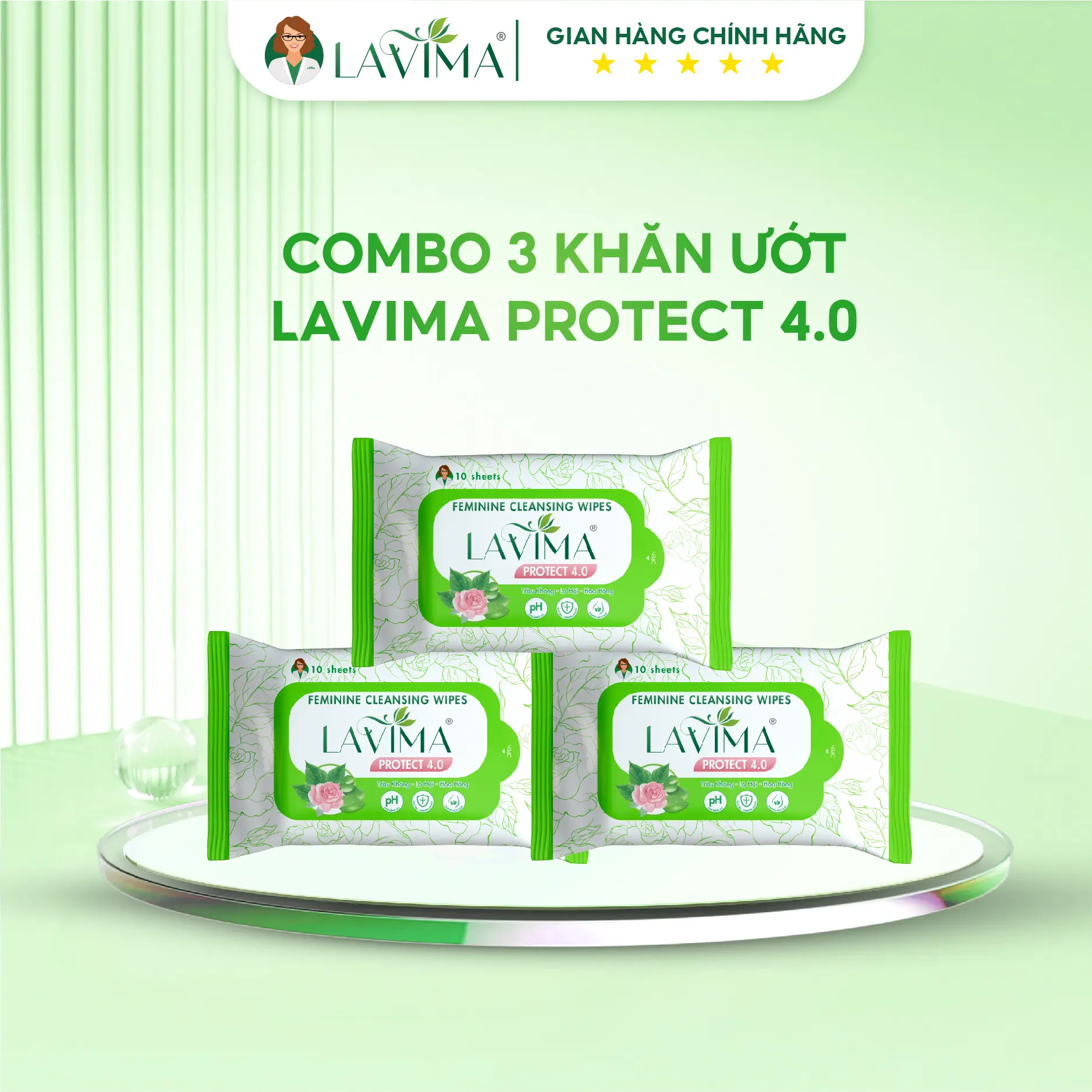 [CHỈ TRONG LIVESTREAM] Combo 3 Khăn Ướt Vệ Sinh Lavima Protect 4.0 Gói 10 Tờ Nữ