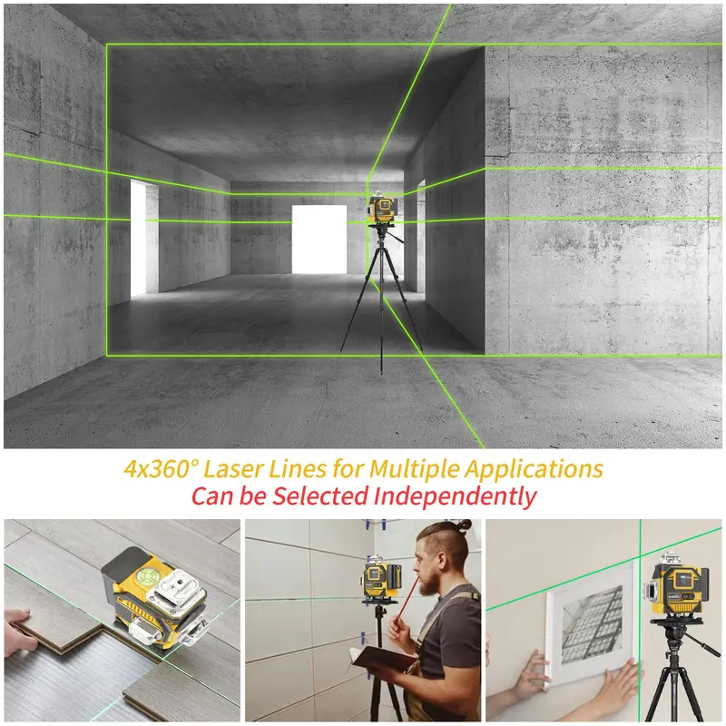 Laser Levels, 4x360 Self Leveling 16 Lines Green Beam 4D Cross Professional Line Laser Tool, LCD Screen, Remote Controller, Lifting Base 6