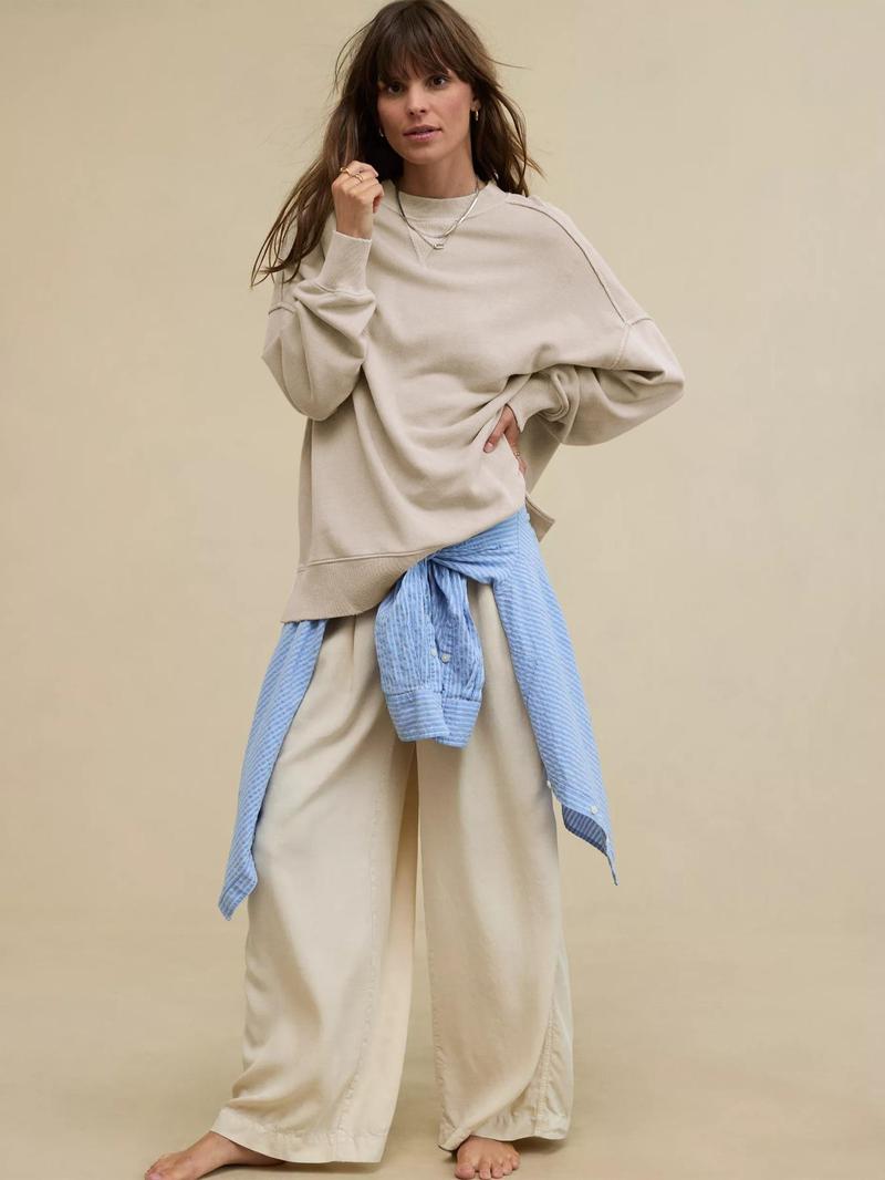 Product Introduction of Women's Plain Crew Neck Pullover Sweatshirt, Casual Long Sleeve Round Neck Sweatshirt for Spring & Fall, Fashion Women's Top for Daily Wear 5