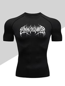 メンズ ドラゴンプリント コンプレッションTシャツ、クイックドライ通気性伸縮性生地、フィットネスとアウトドア活動のためのタイトフィット半袖トップス