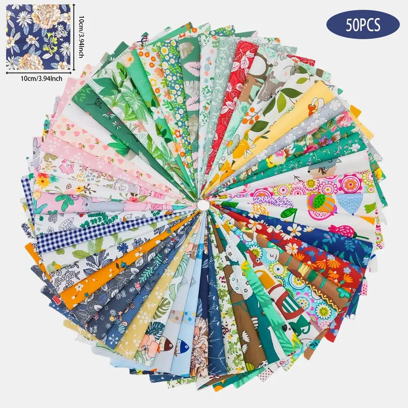 Mixed Pattern Handmade Textile Patchwork, 50pcs/set Sewing Knitting Fabric Cloth, DIY Craft Supplies for Home Wall Decor 3