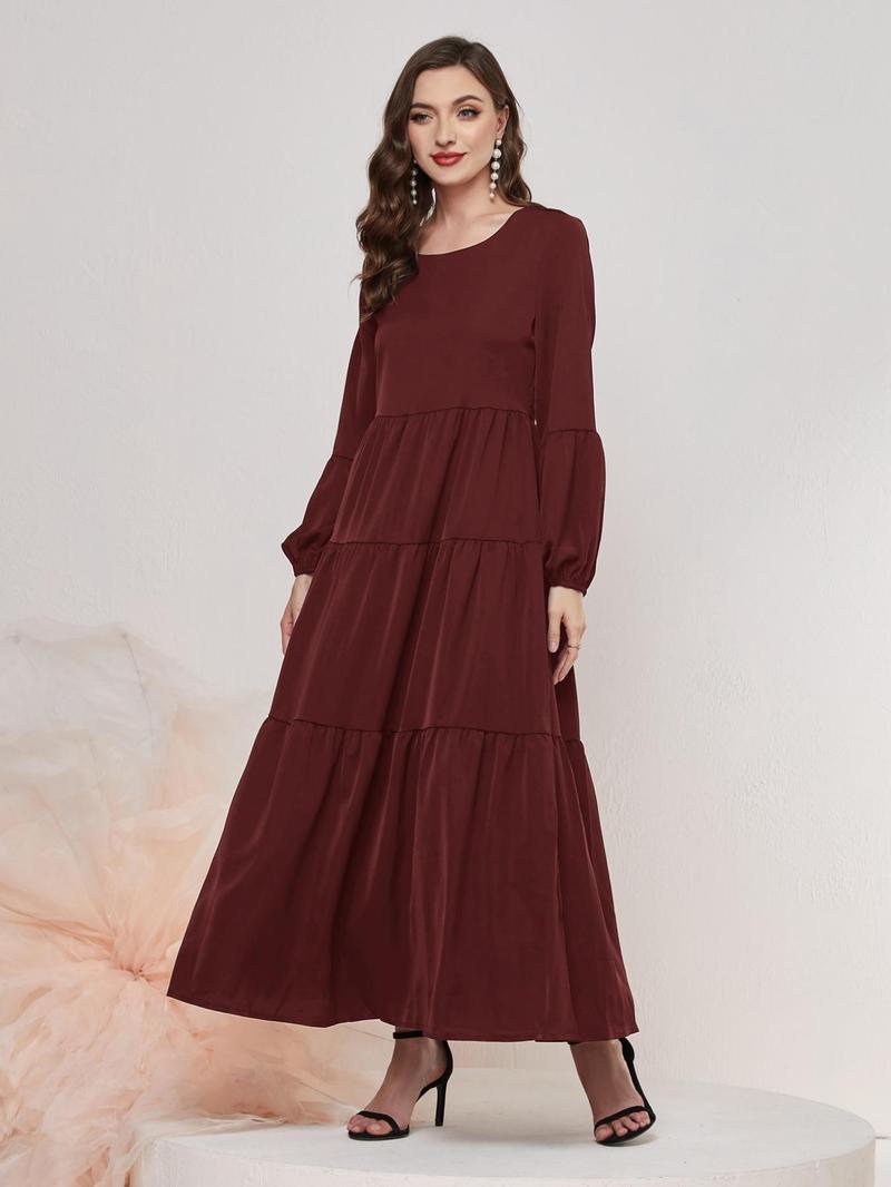 Product Introduction of Women's Plain Bishop Sleeve Tiered Ruffle Long Dress, Dresses for Women, Summer Dresses 2024, Casual Loose Arabian Dress Clothes, Going Out Outfits 2024 12