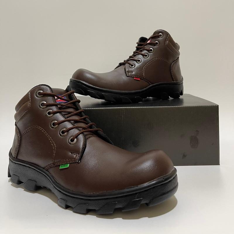 sepatu safety kicker tali pendek Leather Black Synthetics Brown 9
