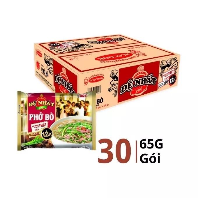  Phở Bò Đệ Nhất - Thùng 30 Gói Gạo Tinh Bột Đường Muối Chất Điều Vị Dầu Tinh Luyện Tương Ớt Bột Thịt Bò Hành Lá - Cay mì  gói 