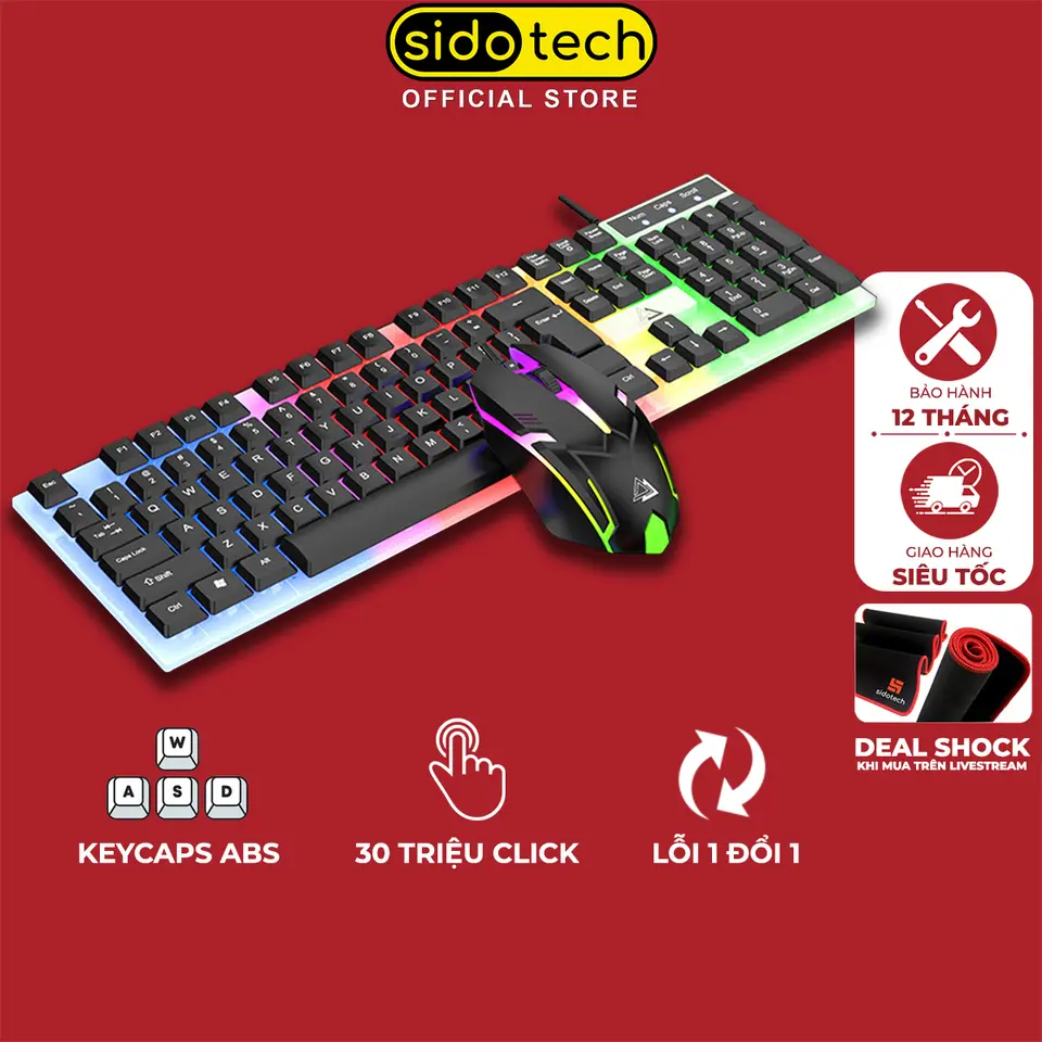 Bàn phím máy tính có dây gaming SIDOTECH GT100 104 phím cao su chống ồn silent led rgb rực rỡ làm việc văn phòng cho PC laptop