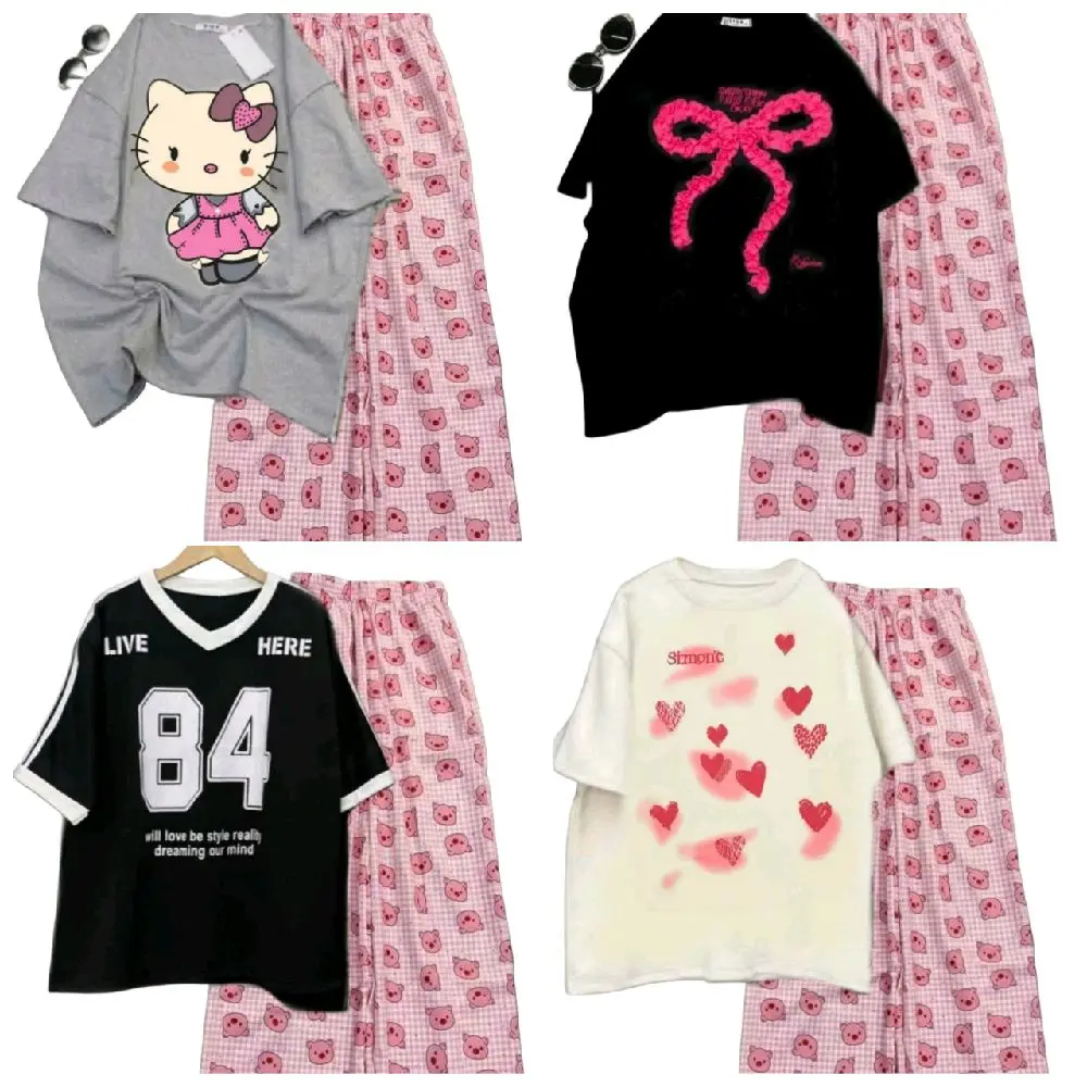 Tổng Hợp Các Sét Bộ Quần Heo Hồng + Mix Áo Phông Unisex Form Thụng - Chất liệu cotton mịn thoáng mát co dãn 2 chiều