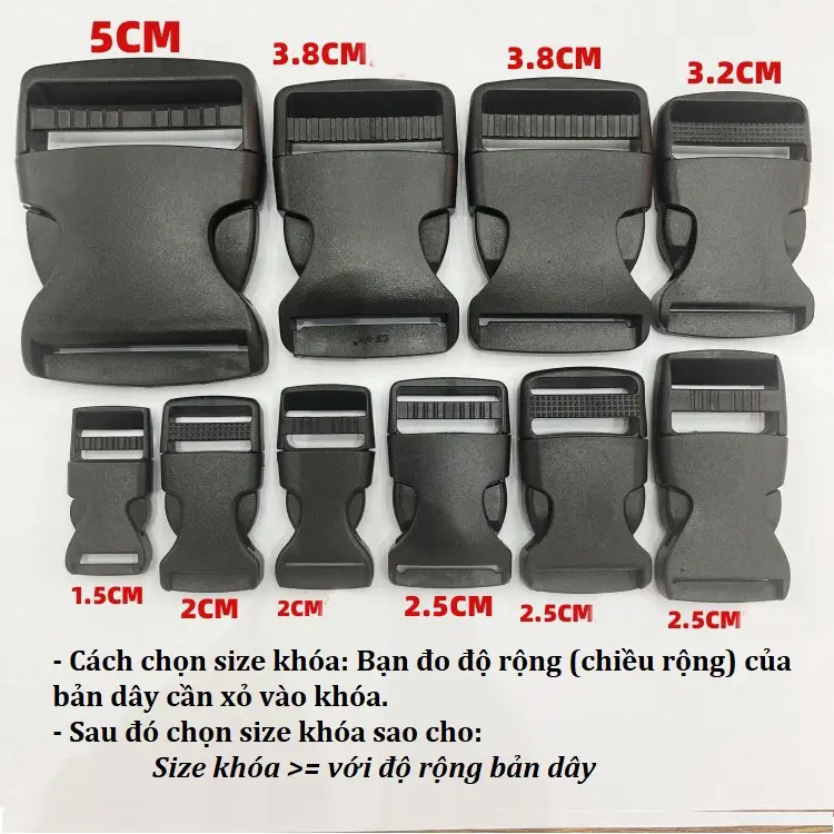 SET 2 CÁI Khoá balo, túi xách; Khóa mũ bảo hiểm; khóa cài quai cặp túi, khóa paracord bằng nhựa PP nhẹ, bền