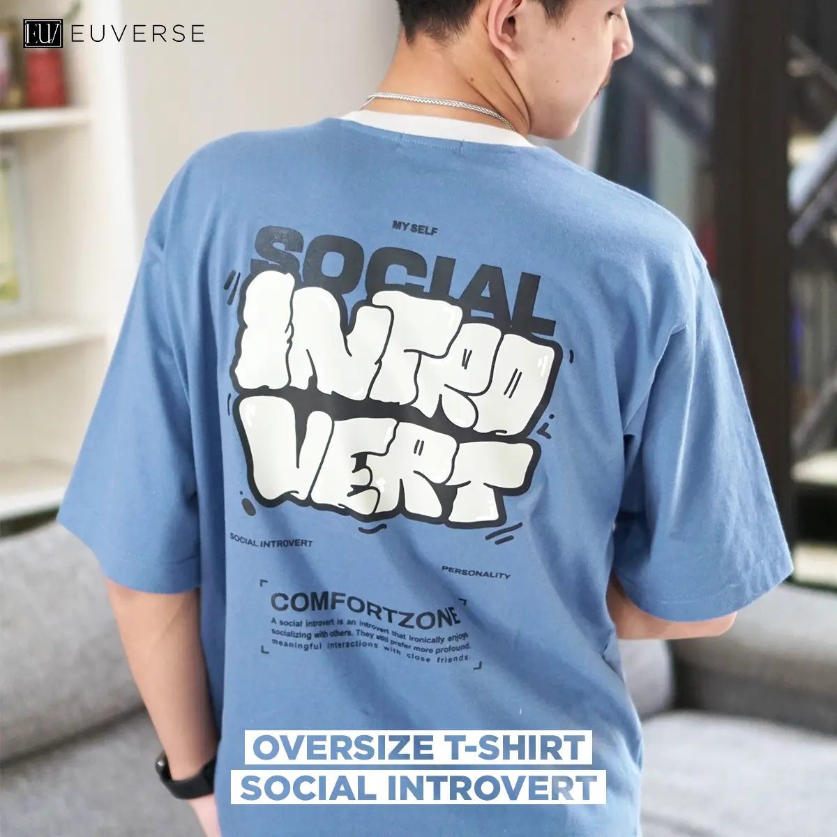 Kaos Oversize Atasan Cowok Cewek Katun TShirt Social Introvert | Kaos Pria wanita Unisex Lengan Pendek Sablon Distro Baju Santai EUVERSE