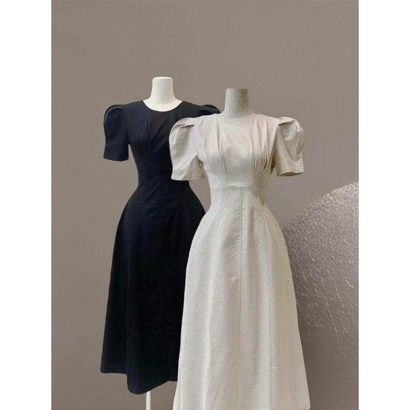  Đầm Linen dáng midi tay phồng 