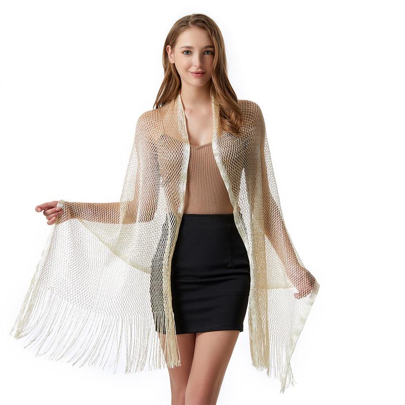 2023 New Polyester Mesh Scarf Rayon Shawl Golden Summer Hollowed Toe ...