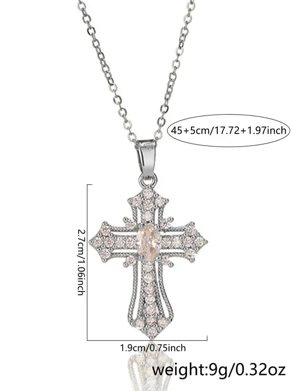 Rhinestone Cross Pendant Necklace for Women for Gift, Clavicle Chain Necklace, Fashion All-match Jewelry Accessory, Jewlery 7