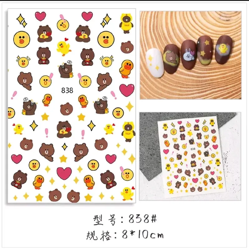 Sticker dán móng trang trí nail mẫu hình gấu dâu , gấu hoạt hình 3