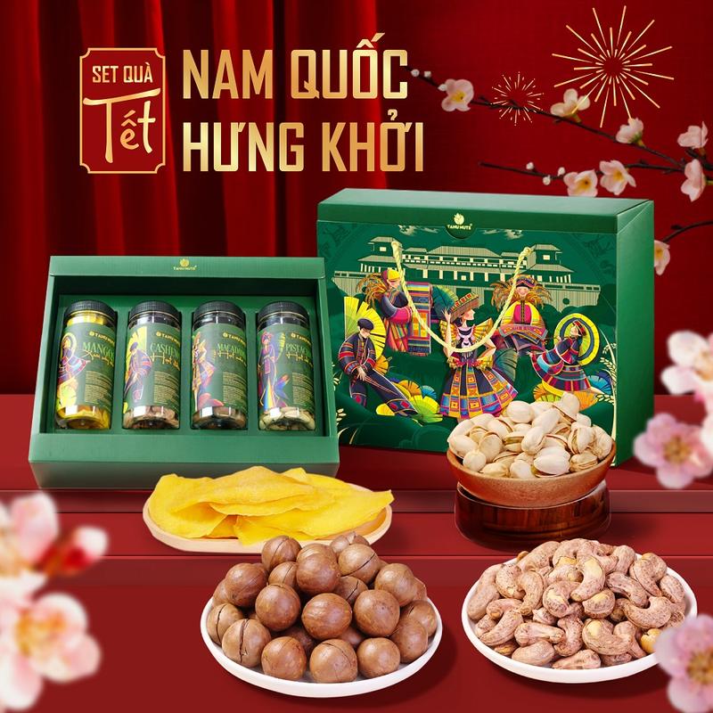 Hộp quà tết Nam Quốc Hưng Khởi TANU NUTS, set quà tặng tết hạt dinh dưỡng sang trọng, ý nghĩa Food Nuts, Ăn Vặt Healthy