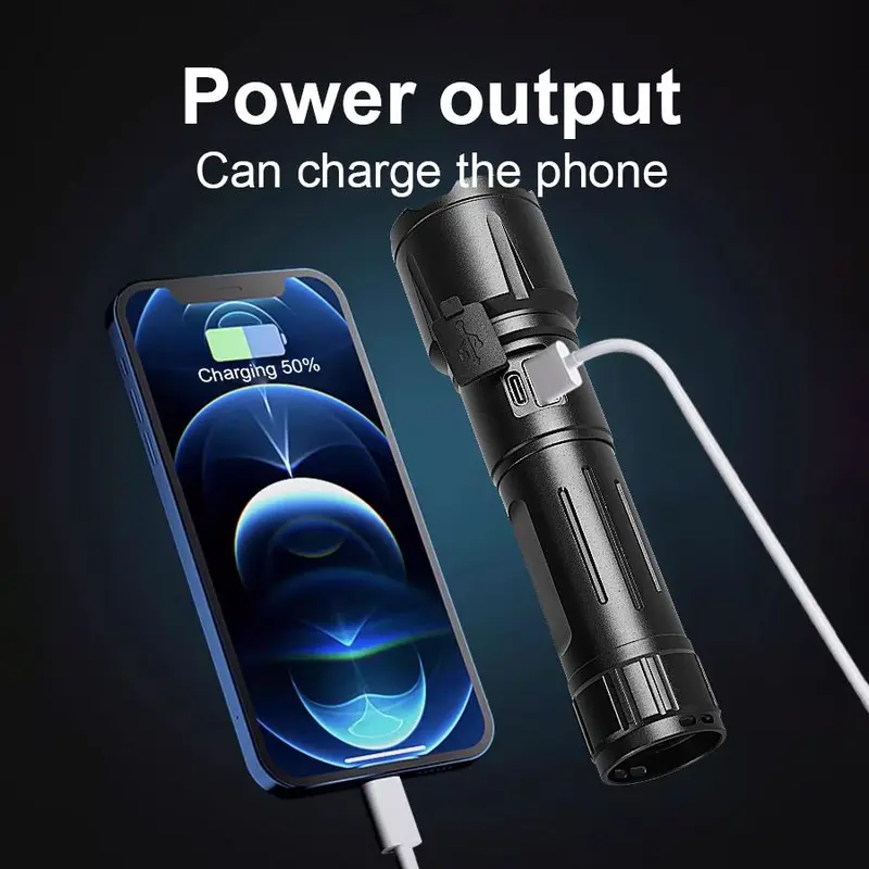USB Rechargeable Flashlight, Outdoor Camping Flashlight, High-power Flashlight, Adjustable Zoom Handheld Light, Essential Lighting Tools for Home Emergency 5