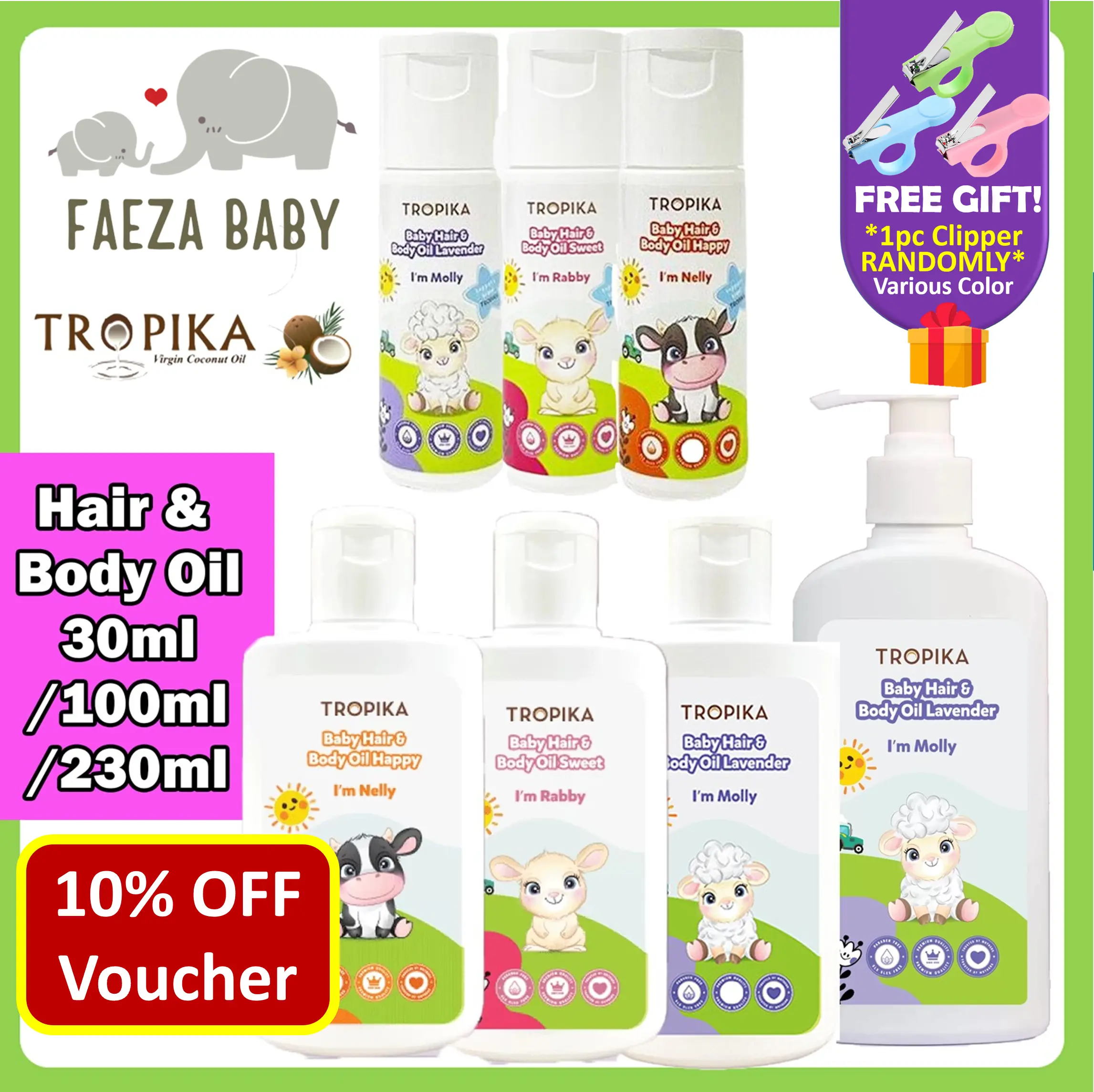 Tropika Baby Hair & Body Oil Skin (Happy Apricot,Sweet Rose,Lavender) 30ml/100ml Babies Care