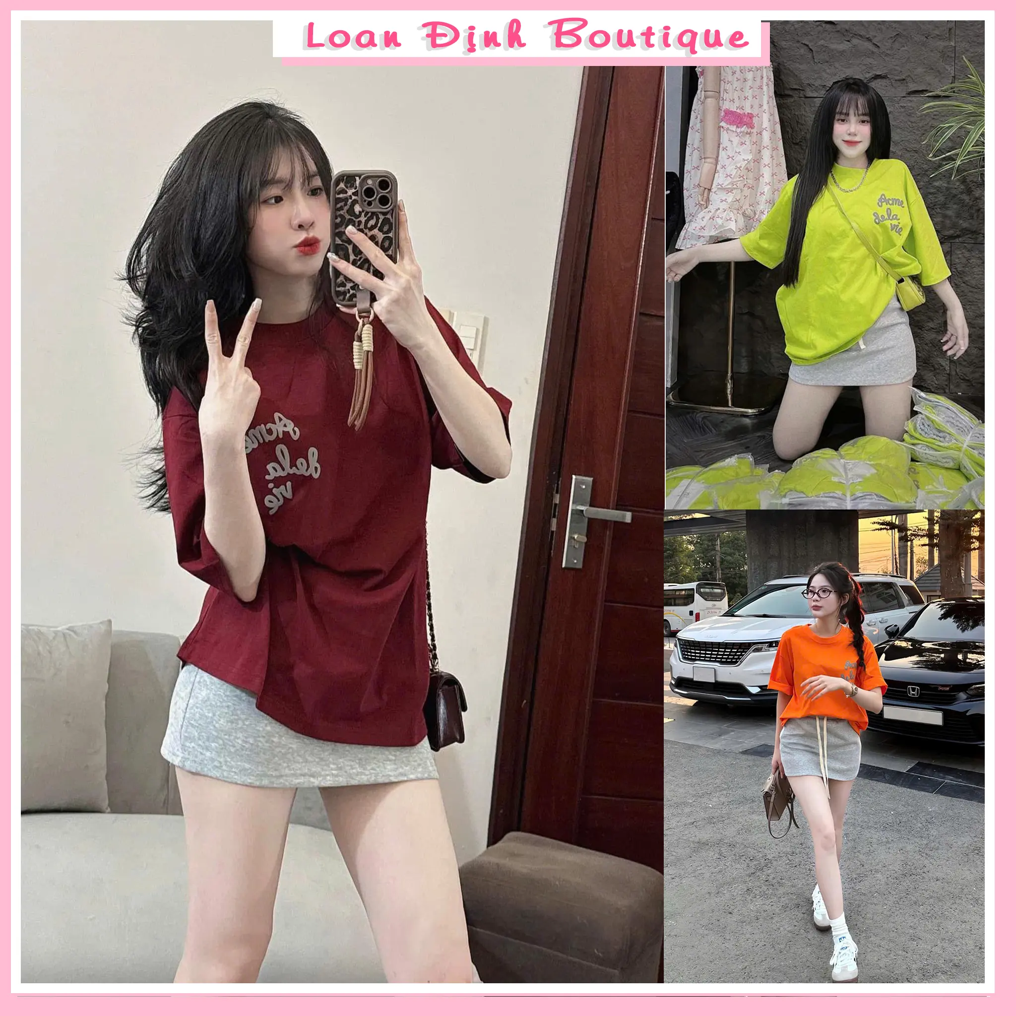 Set Áo Phông In Chữ 2 Mặt Kết Hợp Chân Váy Ngắn Thiết Kế Cá Tính Loan Định Boutique LD999
