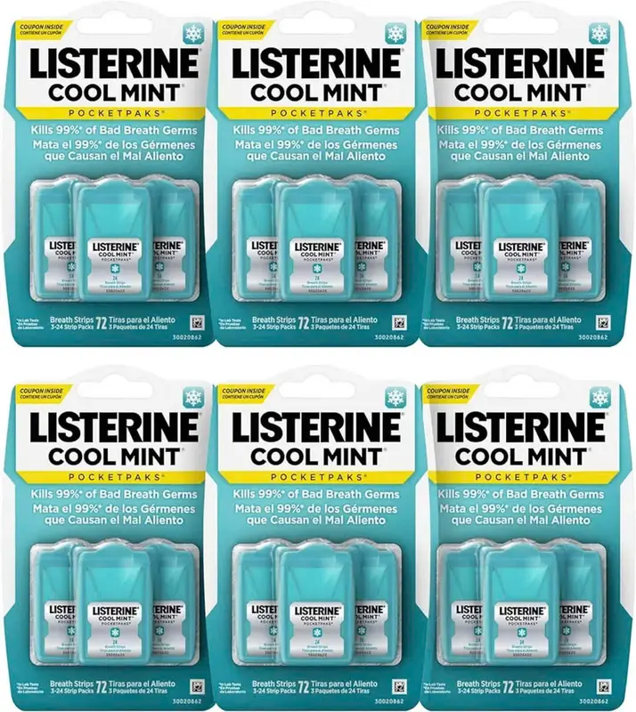 Bộ 3 vỉ miếng ngậm thơm miệng Listerine Cool Mint Pocketmist 72 miếng (hàng chuẩn Mỹ) 0