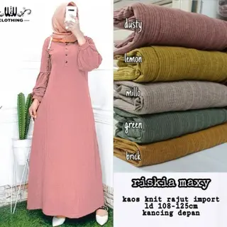 RATI - RISKIA MAXI GAMIS KNIT RAJUT JUMBO Dress Remaja Wanita Muslim Nyaman By Hijab Fashion