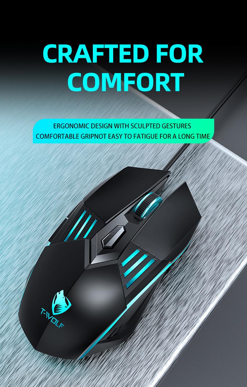 Product Introduction of T-WOLF Lei Lang G560 Mech Game Mouse Luminous Wired USB E-Sports Machinery Mute Private Model 30