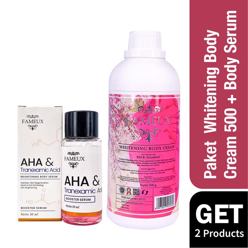 Product Introduction of Fameux Paket Whitening Body Cream 500ml + Brightening Body Serum 2