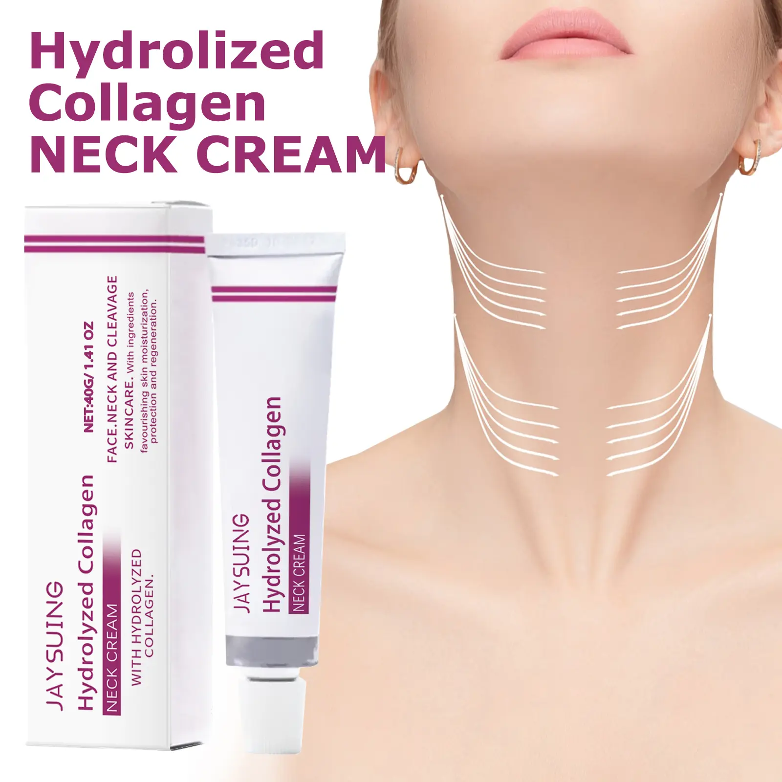 Krim Leher Kolagen Terhidrolisis Jaysuing - Meredakan Garis Halus Leher, Membentuk Garis Leher Langsing & Elegan, Membuat Leher Halus & Ceria Hitam Kerutan